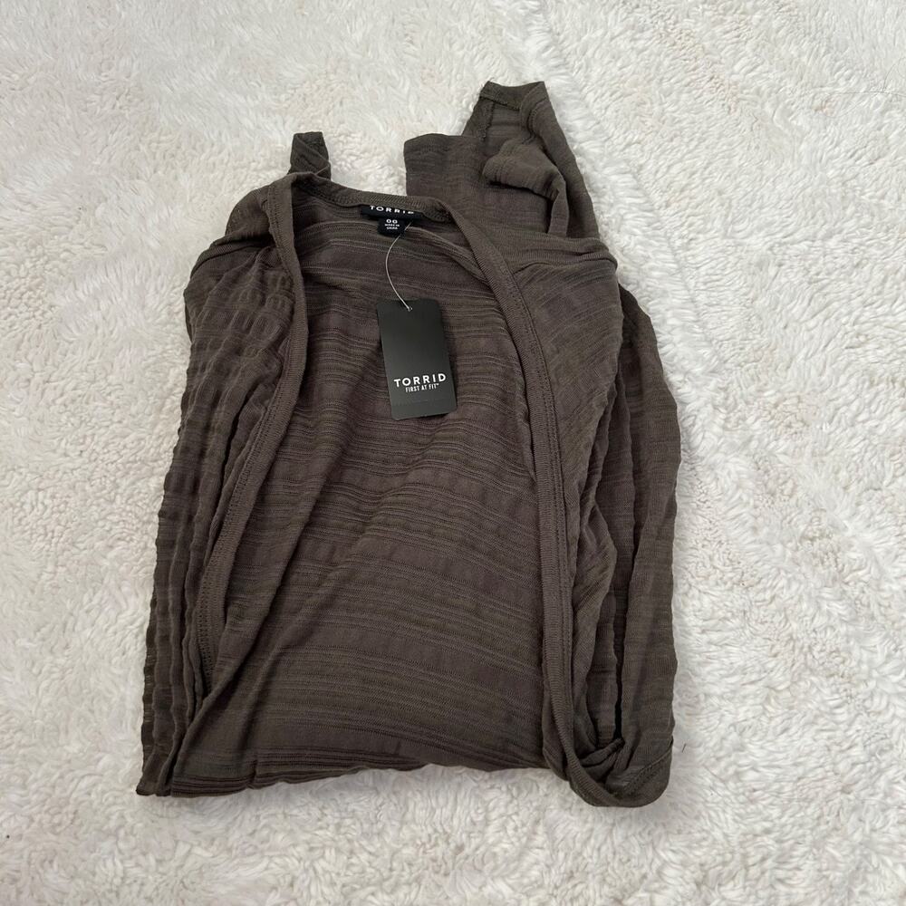 NWT Womens Plus Size Torrid Slub Drape Front Cardigan Dark Brown Size 00
